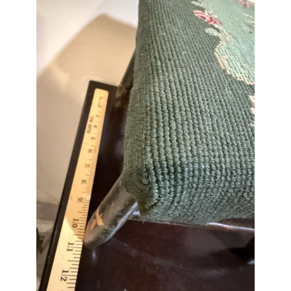 Vintage Floral Needlepoint Footstool Wood Rectangular Green ~9x12